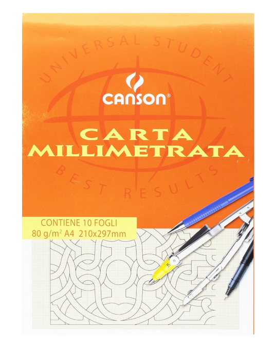 Blocco di Carta Millimetrata 10 Fogli 80Gr/M2 Formato A4 Canson