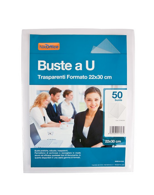 Buste portadocumenti ad "U" Pesanti Trasparenti Lucide confezione da 50 pezzi