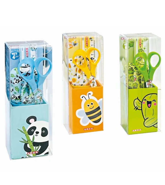 Kit portapenne con temperino, forbici e righello Unicorno