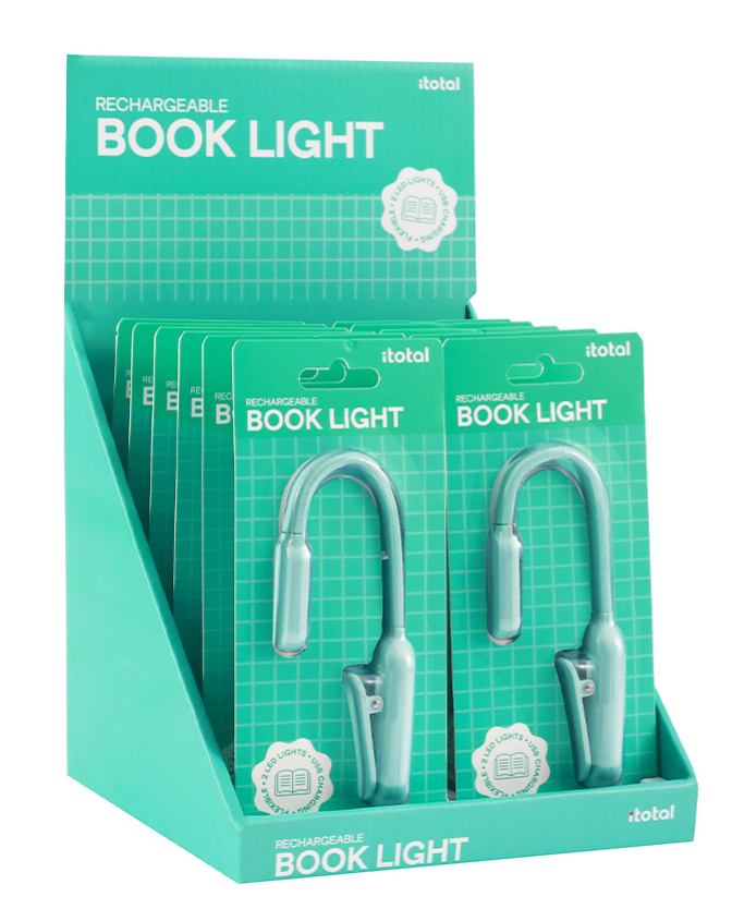 Luce da lettura a LED ricaricabile con clip verde pastello