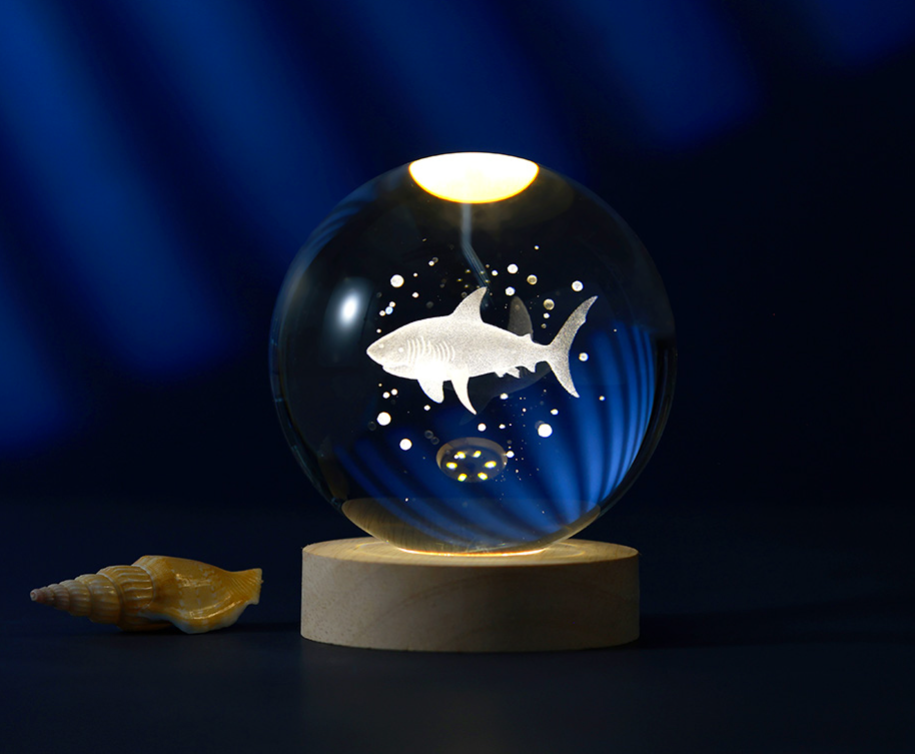 Sfera di vetro 3D con Led RGB Multicolore USB Squalo
