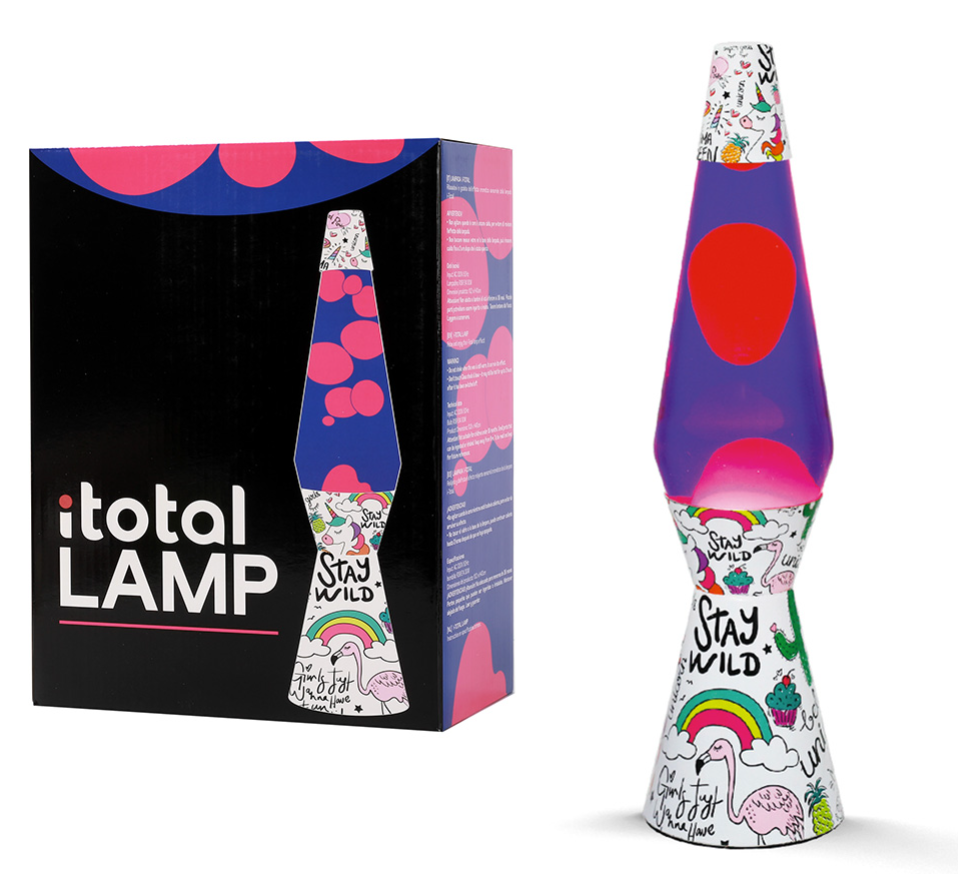 Lampada Lava 36 cm UNICORNO liquido Viola e cera Rosa