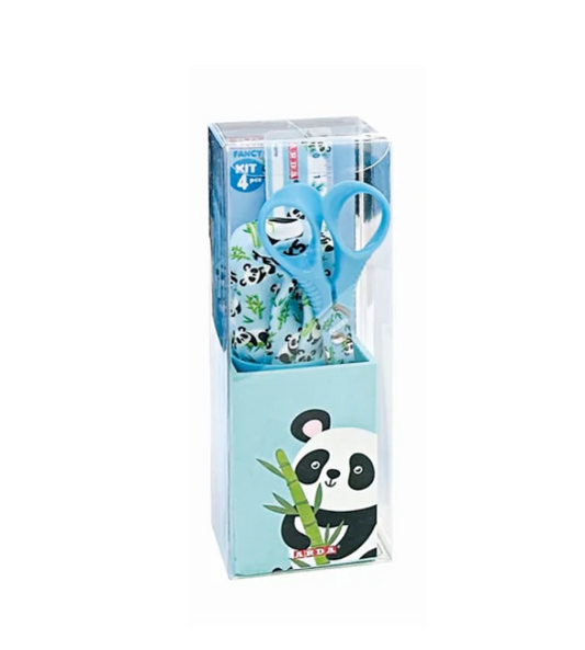 Kit portapenne con temperino, forbici e righello Panda