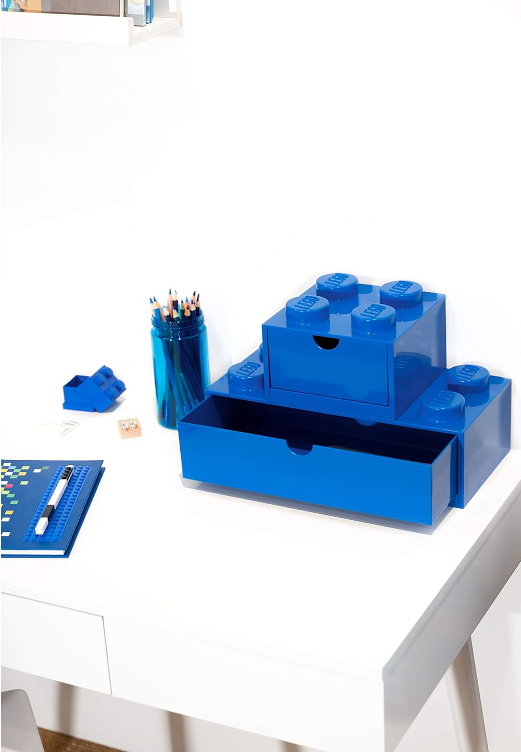 Cassetto da scrivania con 4 pomelli, impilabile, piccolo, BLU
