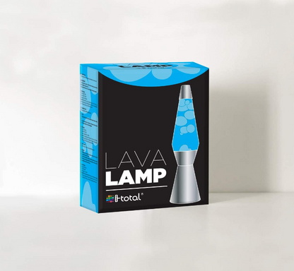 Lampada Lava 36 cm con Base Argentata, Liquido Blu e Cera Bianca