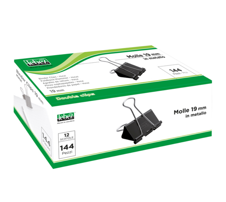 Molle Fermacarte Double Clip da 19 mm confezione da 12 pezzi