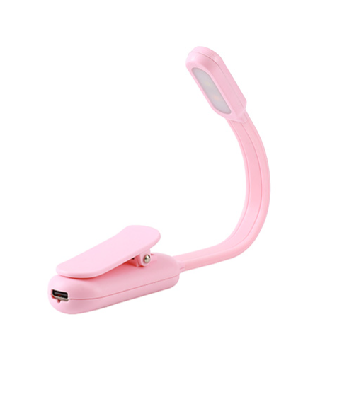 Luce da lettura a LED ricaricabile con clip rosa pastello