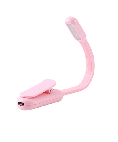 Luce da lettura a LED ricaricabile con clip rosa pastello