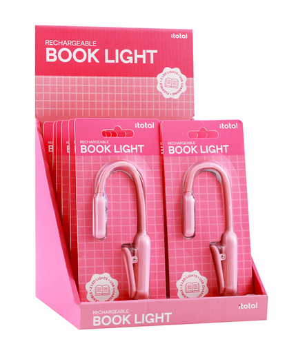 Luce da lettura a LED ricaricabile con clip rosa pastello