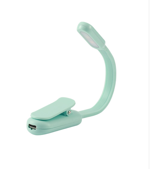 Luce da lettura a LED ricaricabile con clip verde pastello
