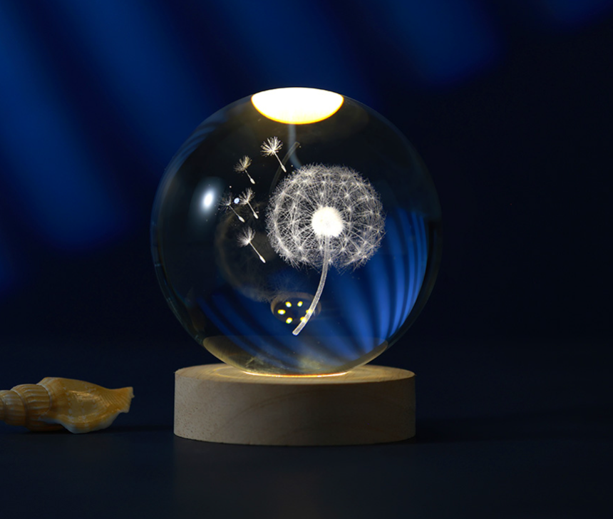 Sfera di vetro 3D con Led RGB Multicolore USB Dente di Leone