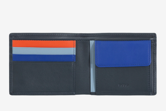 Portafoglio uomo in pelle RFID p/monete Colorful Navy - Azzorre - DùDù