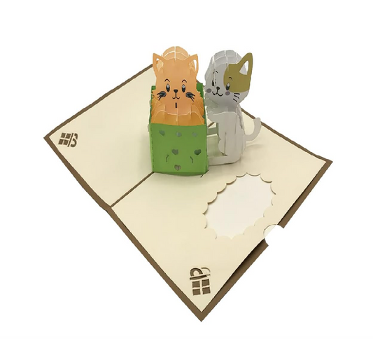 Biglietto Augurale Origami Gattini