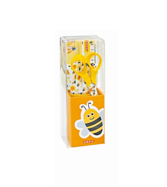 Kit portapenne con temperino, forbici e righello Ape